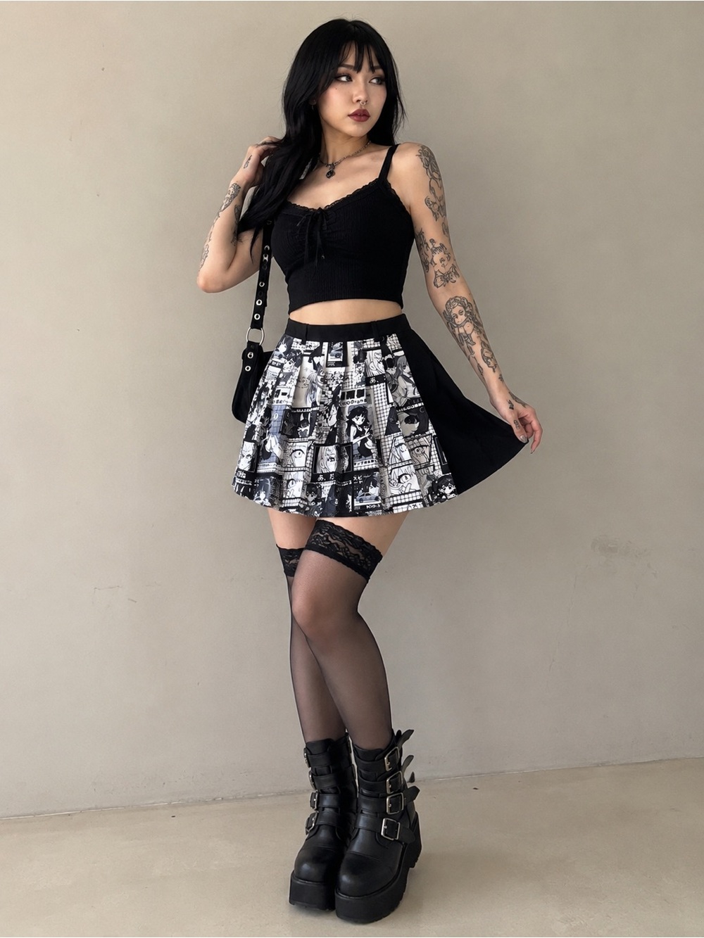 ROMWE Yami Kawaii Anime Manga Pleated Mini Skirt NWT Size L Goth Harajuku